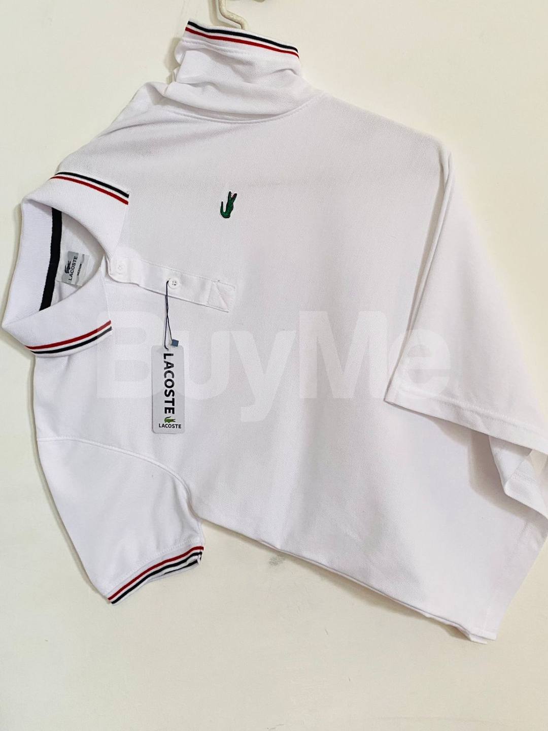 PREMIUM QUALITY. LACOSTE BRAND COLLAR T-SHIRTS - WHITE