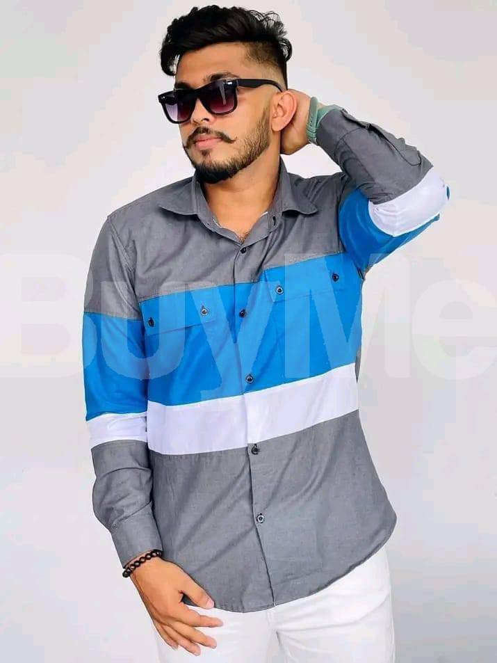 FABRIC : LINEN SHIRT - GREY AND BLUE