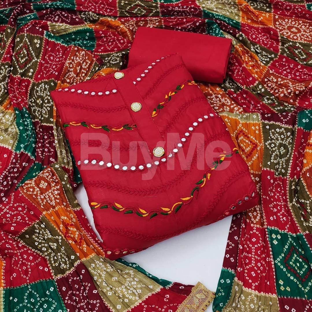 DRESS MATERIAL SUIT FOR WOMEN - RED