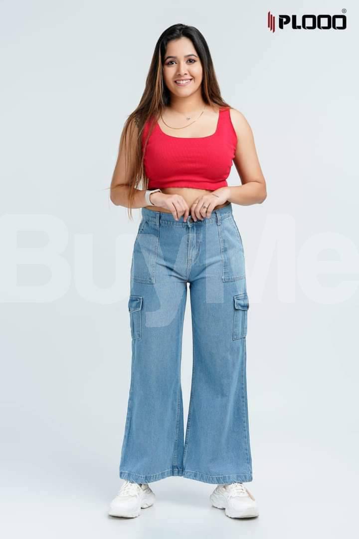 LIGHT BLUE - LADIES CARGO DENIM PANT