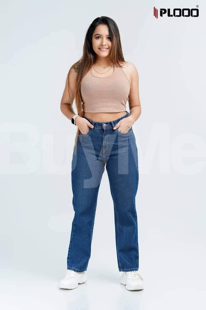 WOMEN'S NON PATCH MOM JEANS - DARK BLUE