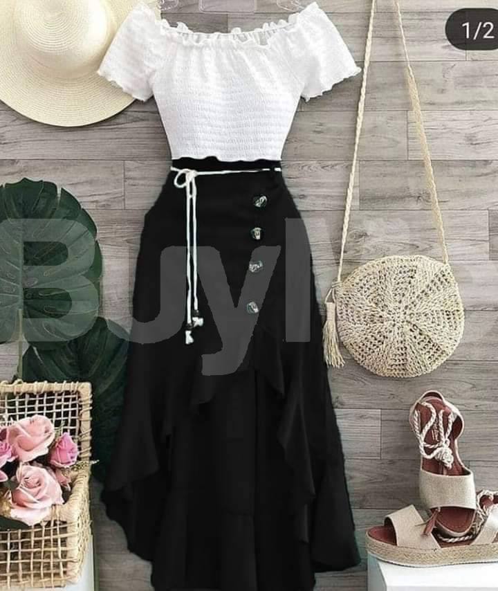 CASUAL LONG RUFFLE SKIRT FULL KIT - BLACK