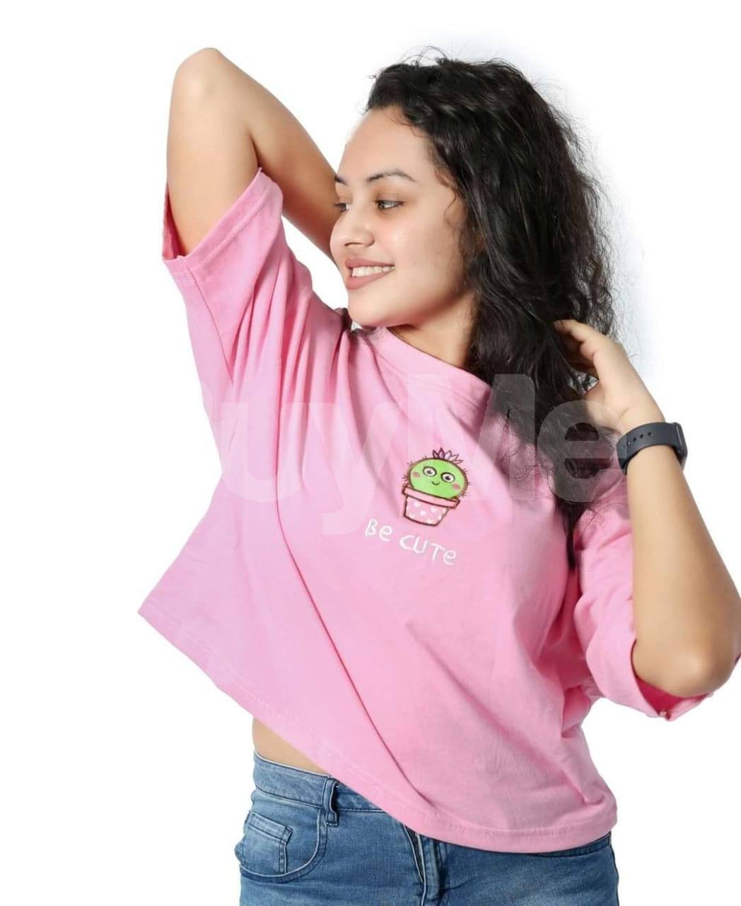 PRINTED BAGGY CROP TOP - PINK