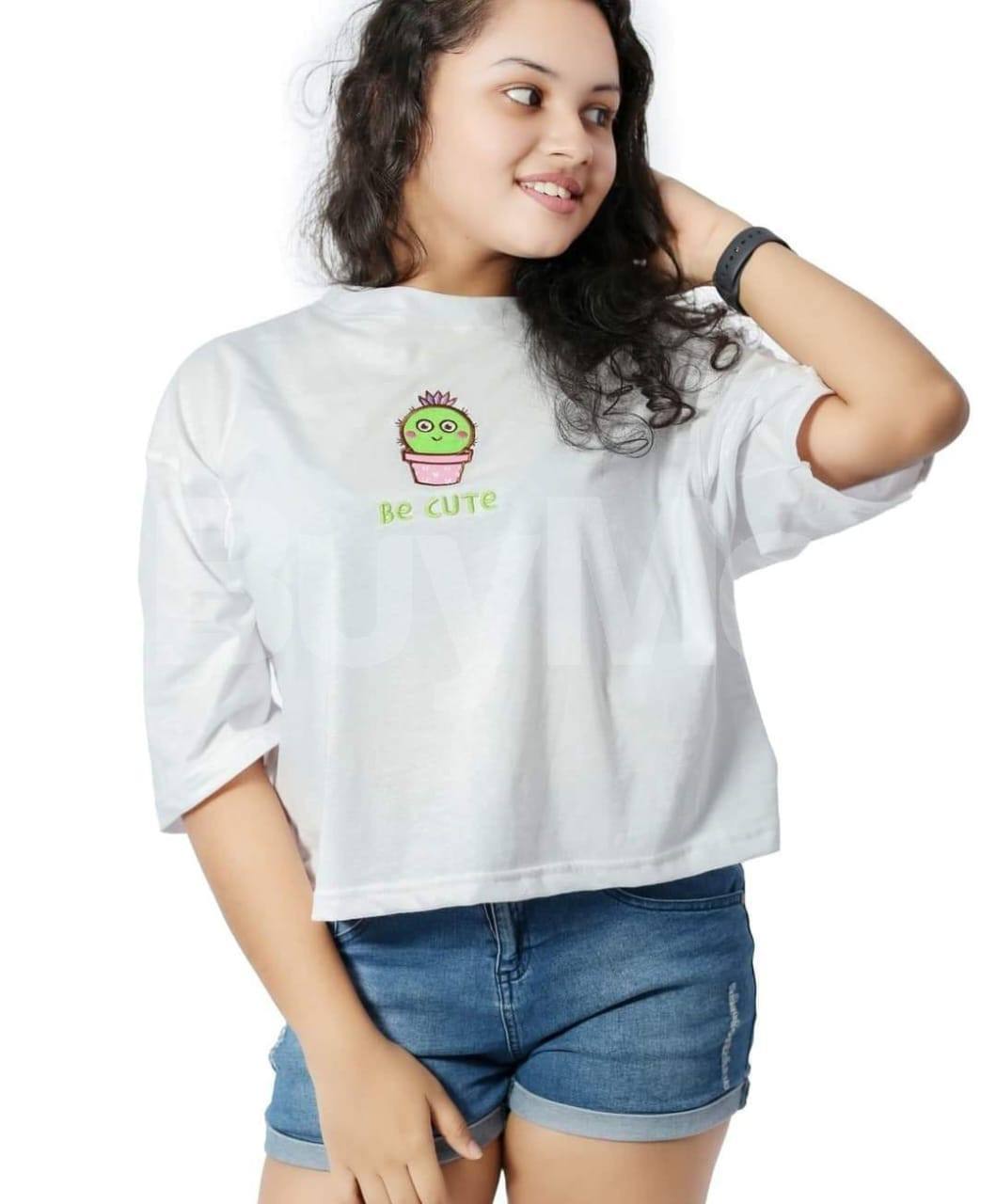 PRINTED BAGGY CROP TOP - WHITE