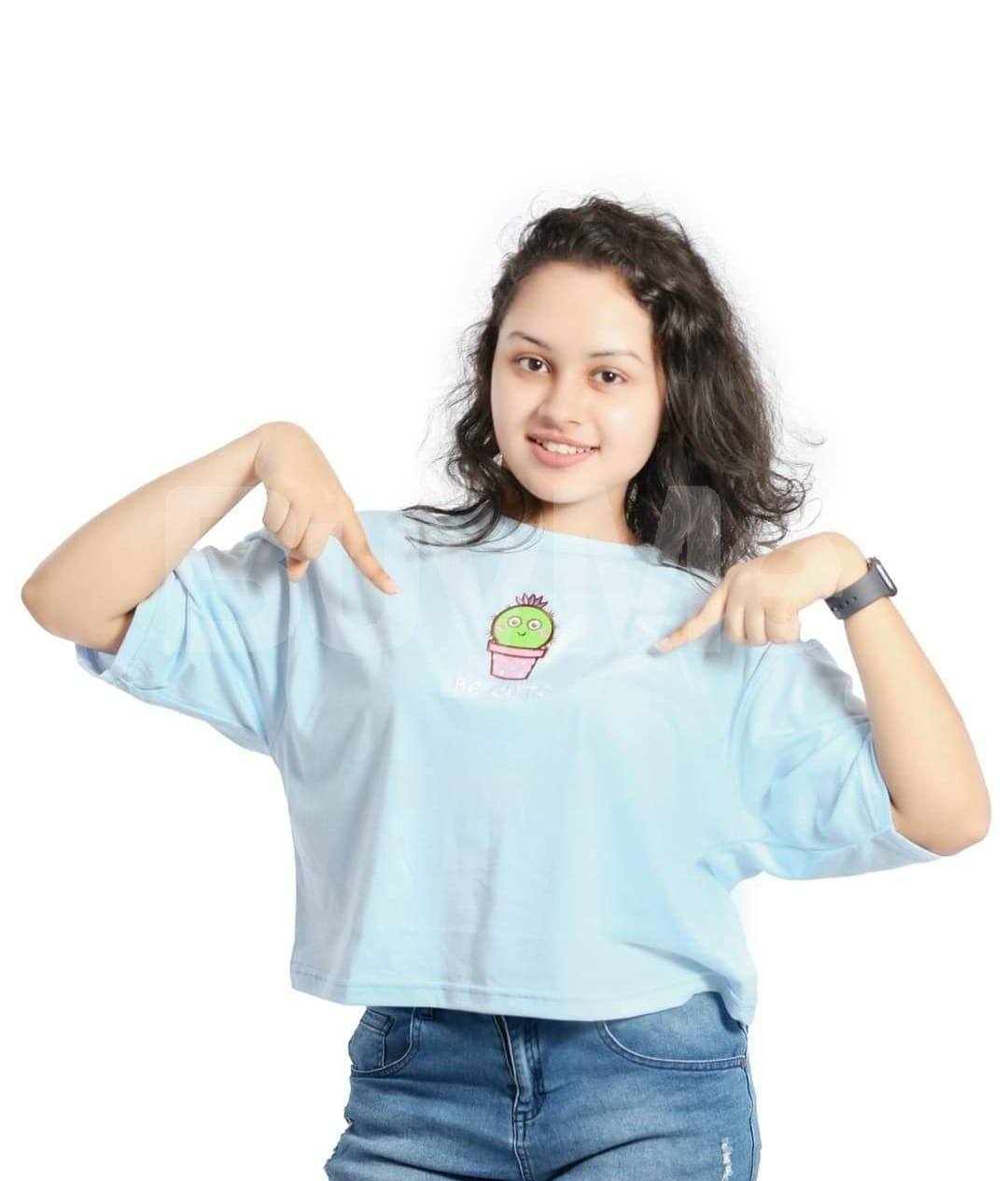 PRINTED BAGGY CROP TOP - LIGHTBLUE