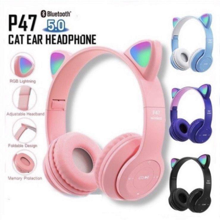 P47M CAT EAR HEADPHONE CUTE LED LIGHT BLUETOOTH