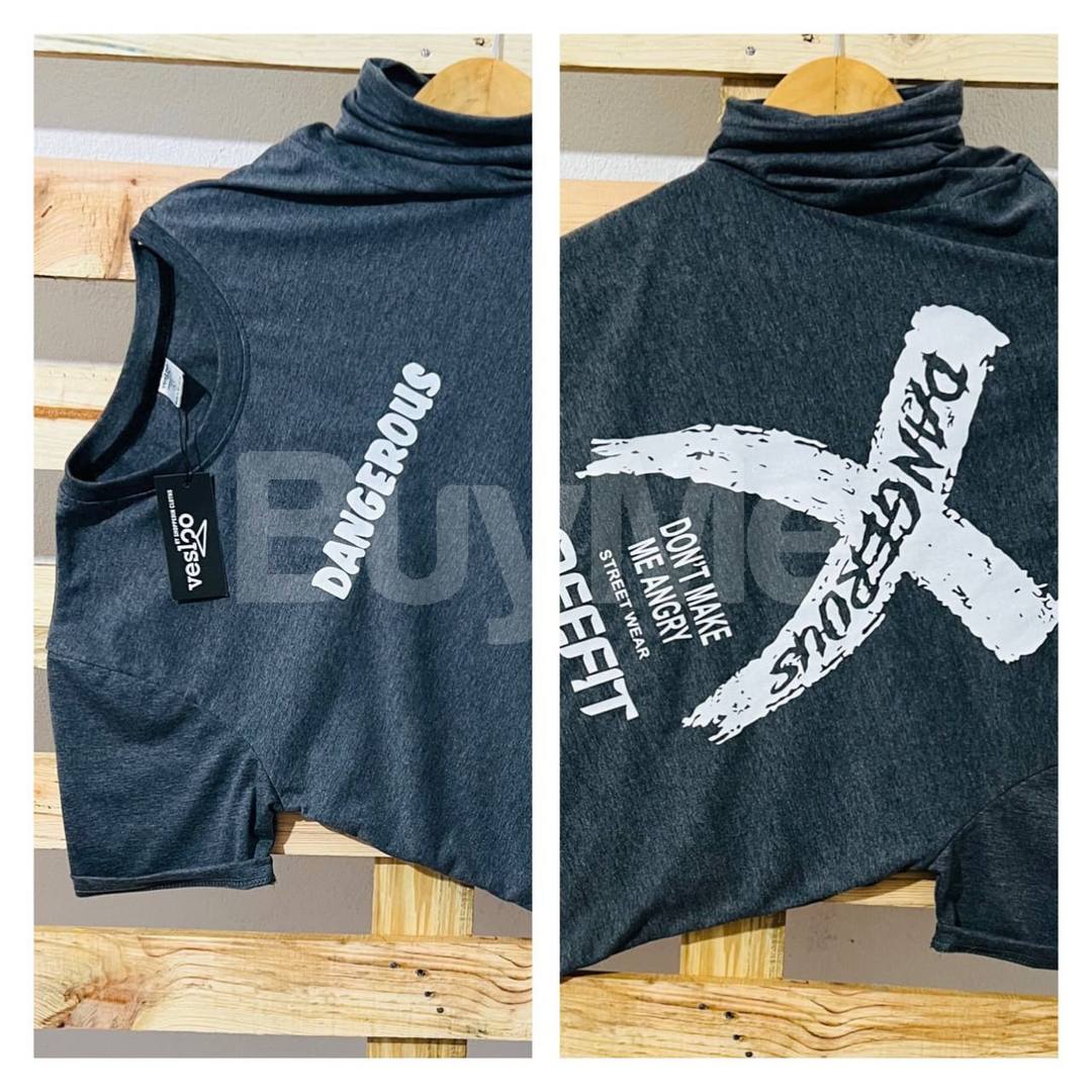 DOUBLE SIDE PRINT CREW NECK T-SHIRTS - GREY