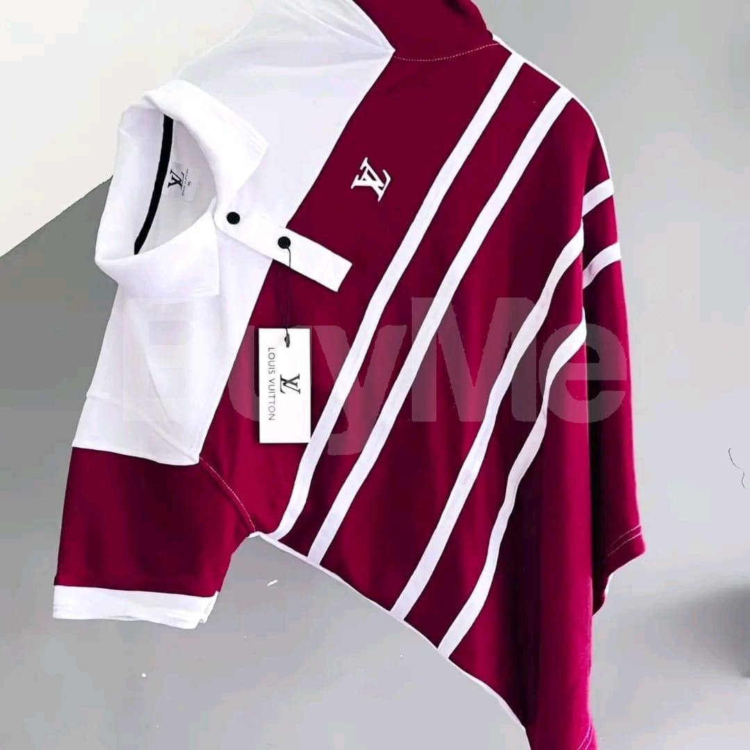 COLLAR T SHIRTS 220 GSM CROCODILE MATERIAL - MAROON AND WHITE