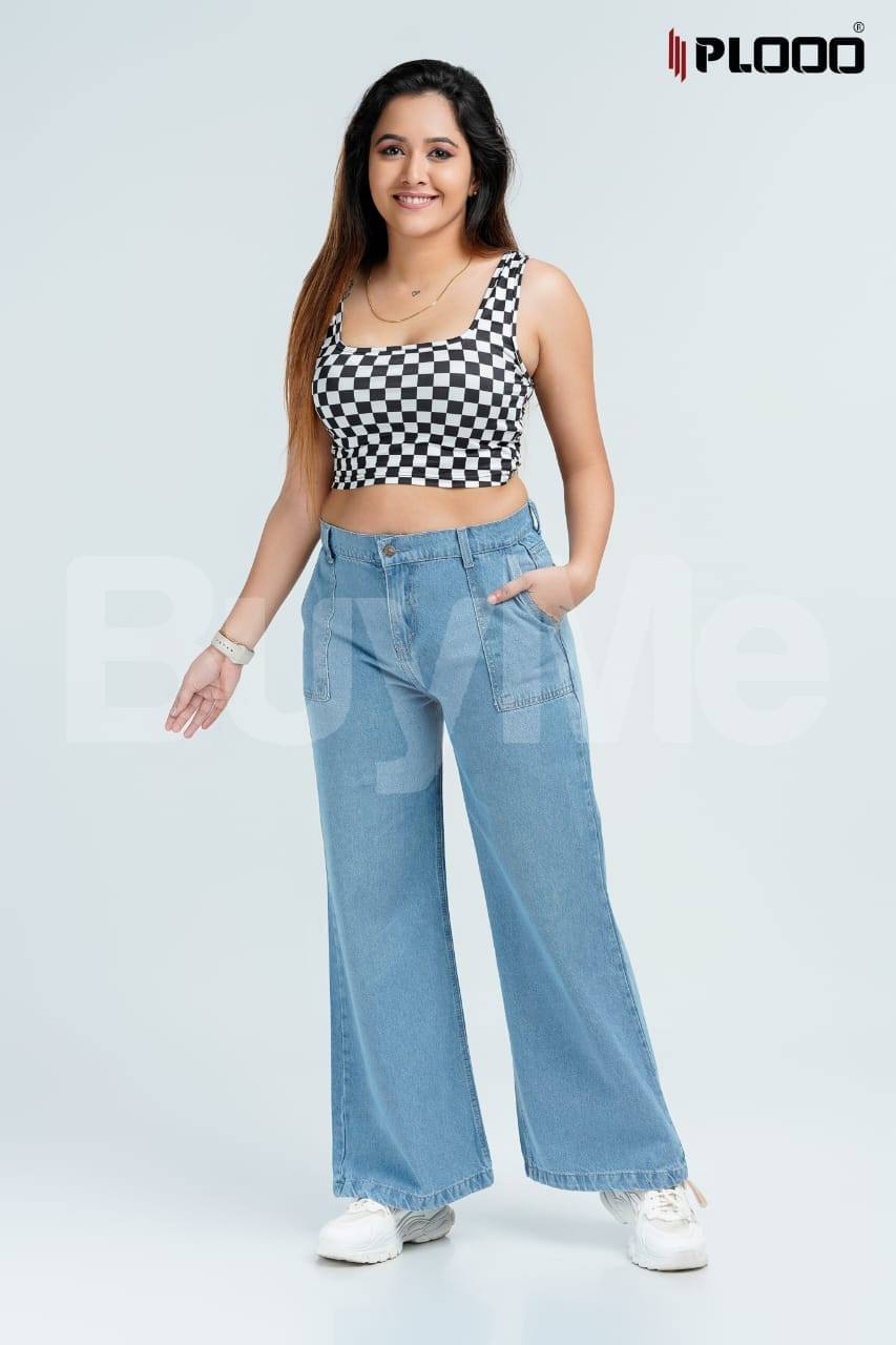BELL TYPE WIDE LEG JEANS - LIGHT BLUE