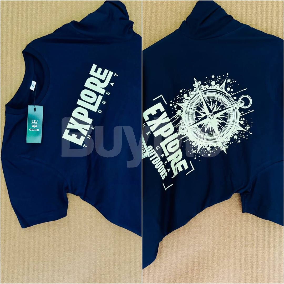 BACK SIDE PRINT NECK T SHIRT - DARK BLUE