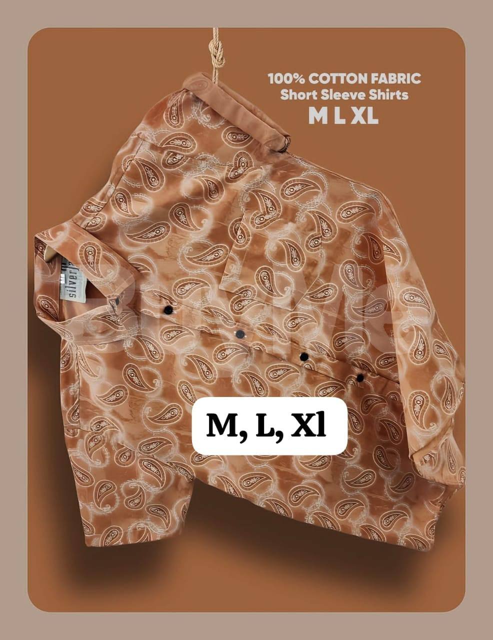 ORANGE AND WHITE MIX COTTON FABRIC SHORT SLEEVE SHIRT