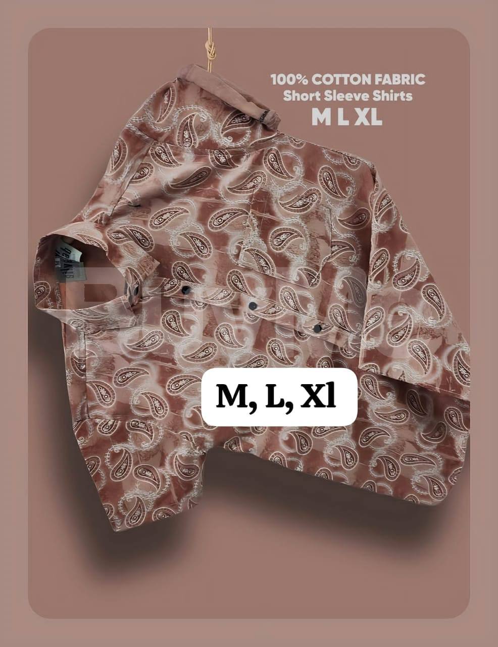 BROWN AND WHITE MIX COTTON FABRIC SHORT SLEEVE SHIRT - BROWN
