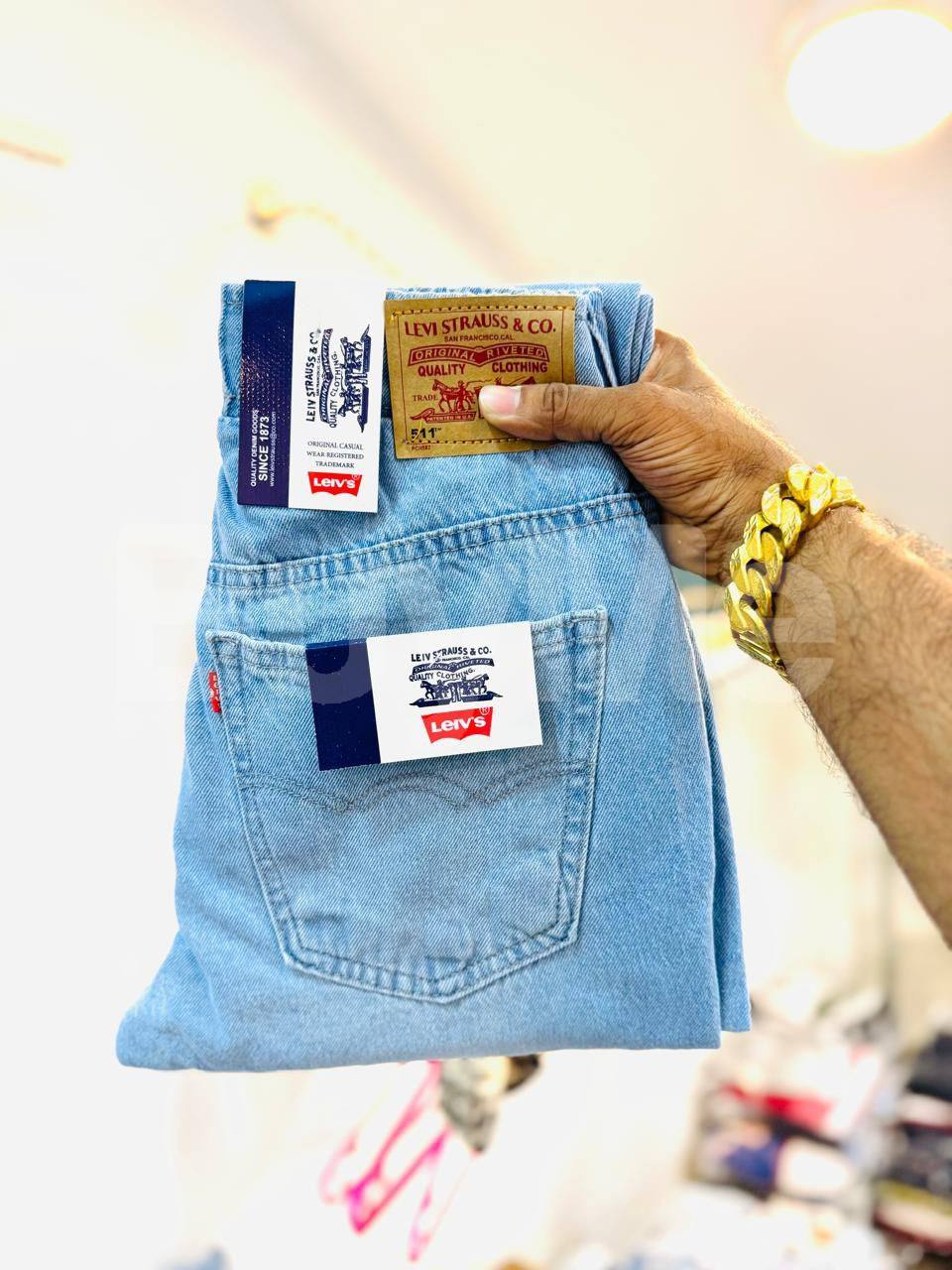 MEN'S LEVIS BIG FOLD ELASTIC PATCH RIPPED DENIM MID BLUE