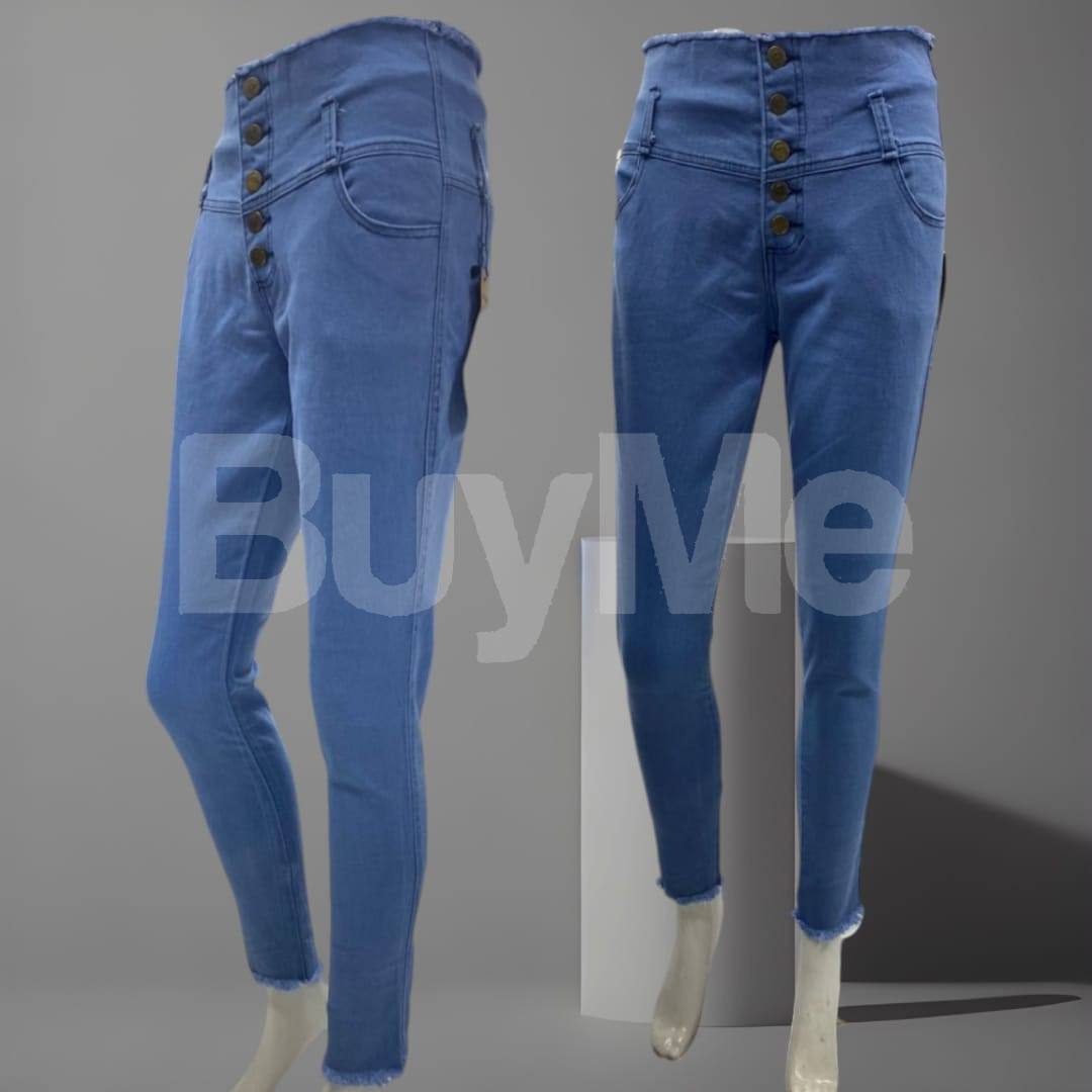 LADIES HIGH-WAIST BULL CUT DENIM - BLUE