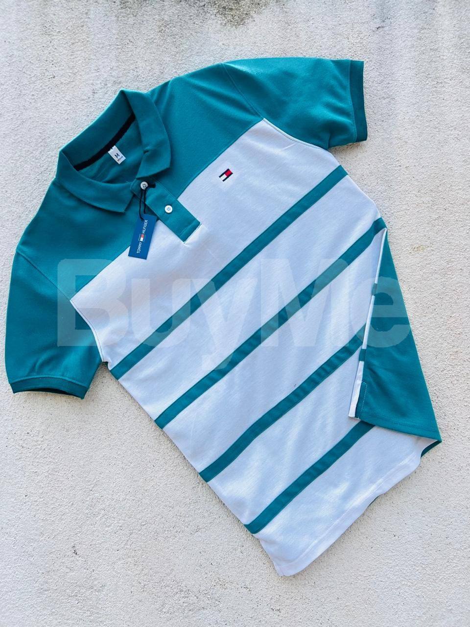 LIGHT BLUE AND WHITE MIX MEN'S COLLAR T-SHIRT