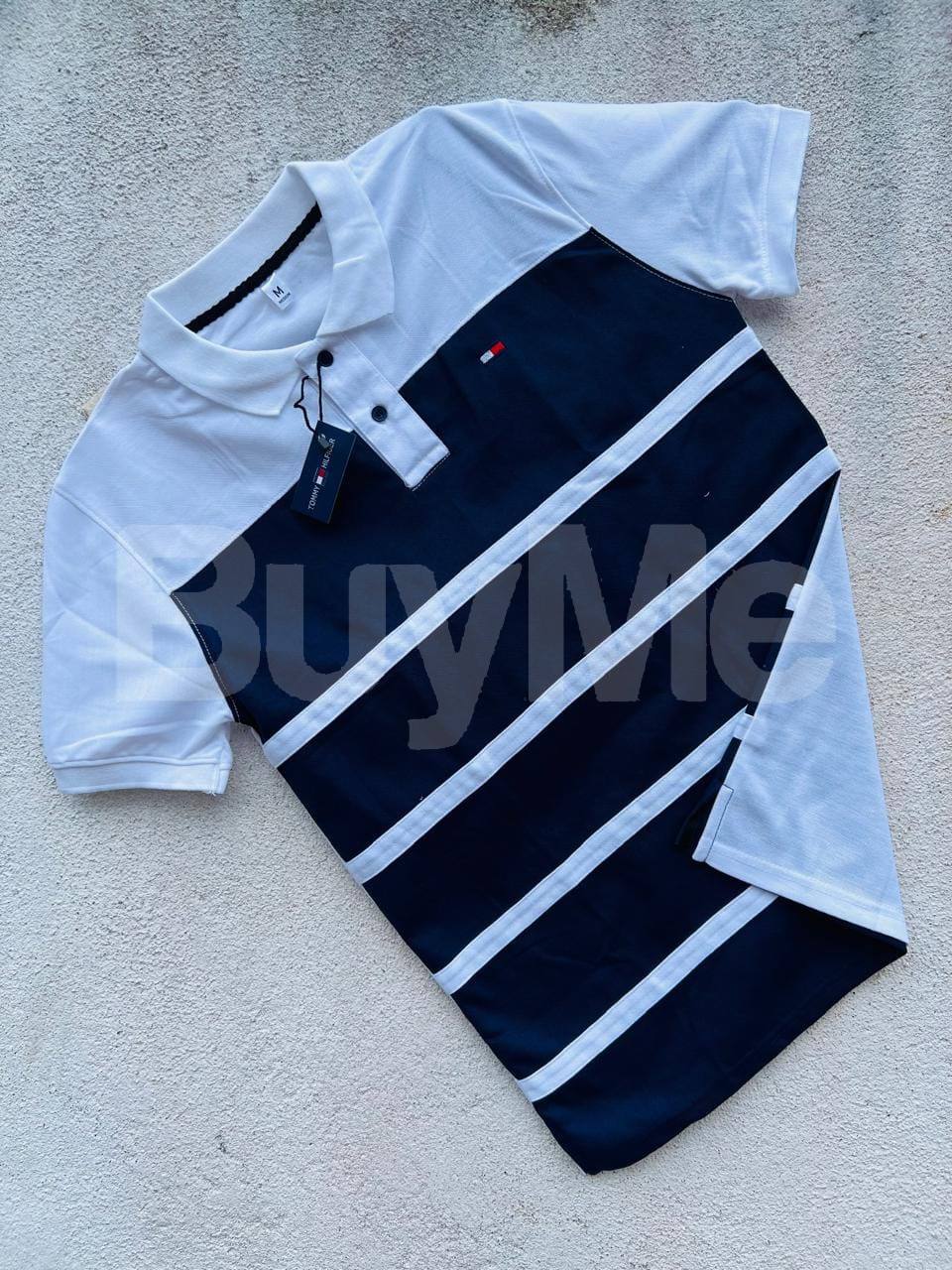 DARK BLUE AND WHITE MIX MEN'S COLLAR T-SHIRT