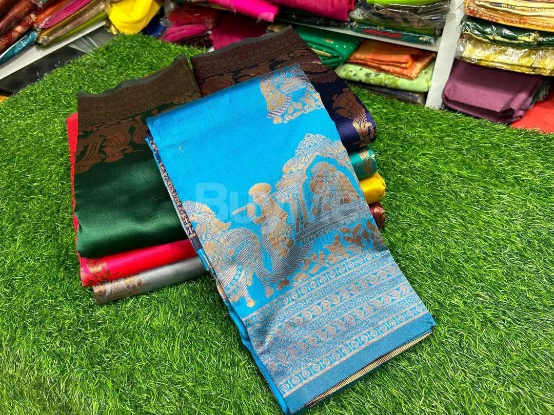 CHARIOT BORDER SILK SAREE - LIGHT BLUE