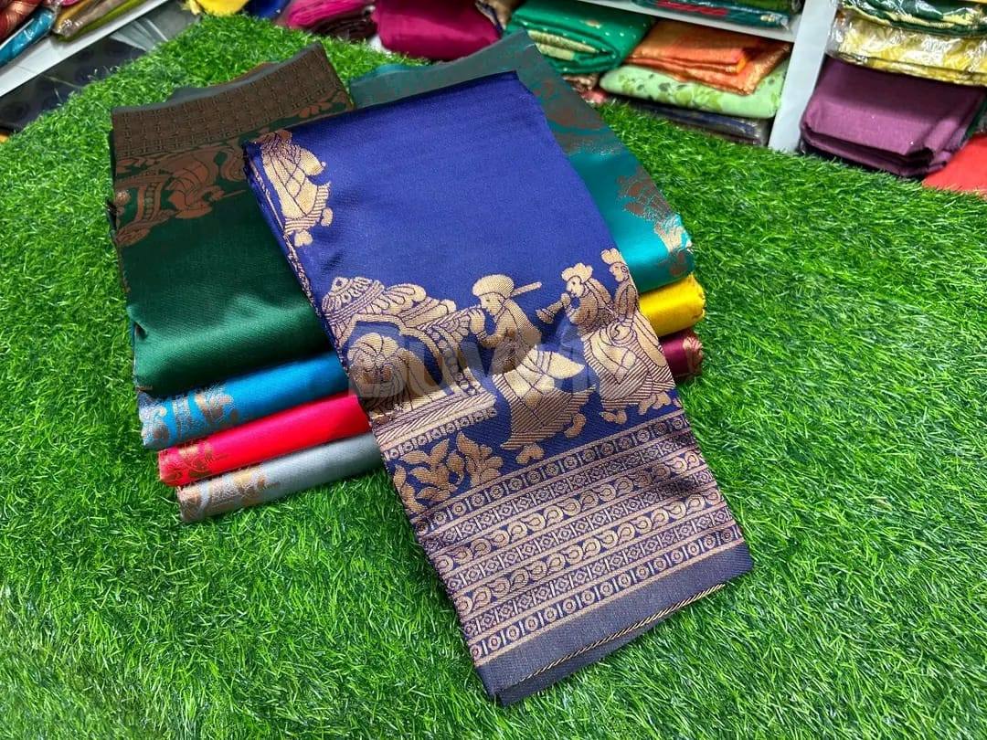 CHARIOT BORDER SILK SAREE - DARK BLUE