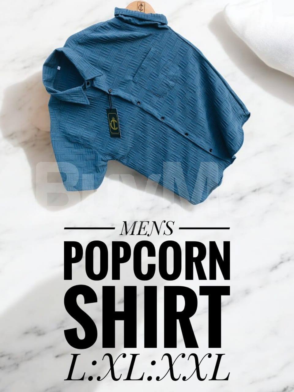 MENS HALF SLEEVE POPCORN SHIRT - BLUE