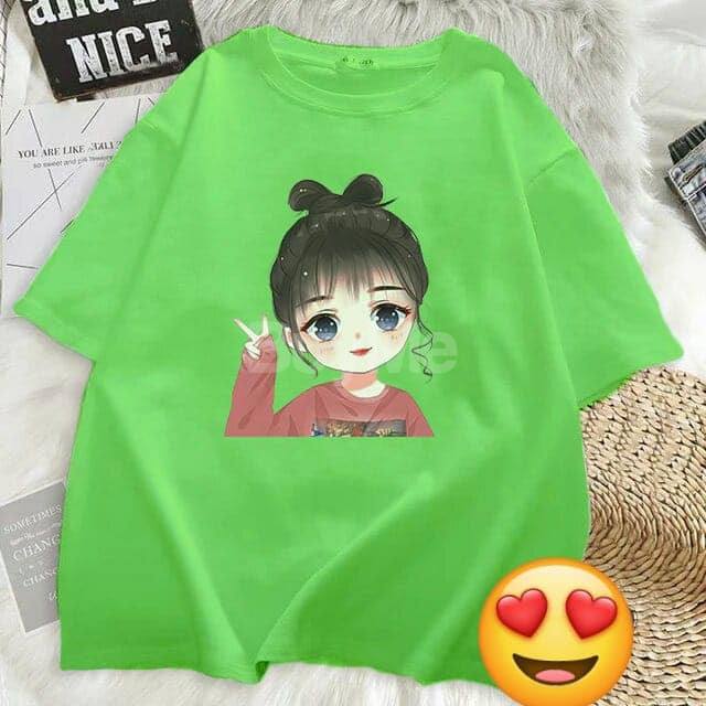CUTE LITTLE GIRL BAGGY TSHIRT - LIGHT GREEN