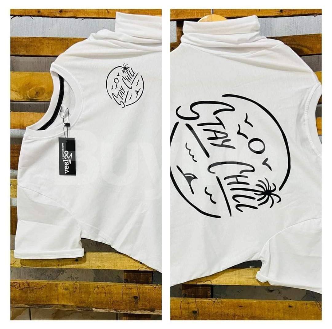 STAY CHILL WORD PRINTED CREW NECK TSHIRT - WHITE