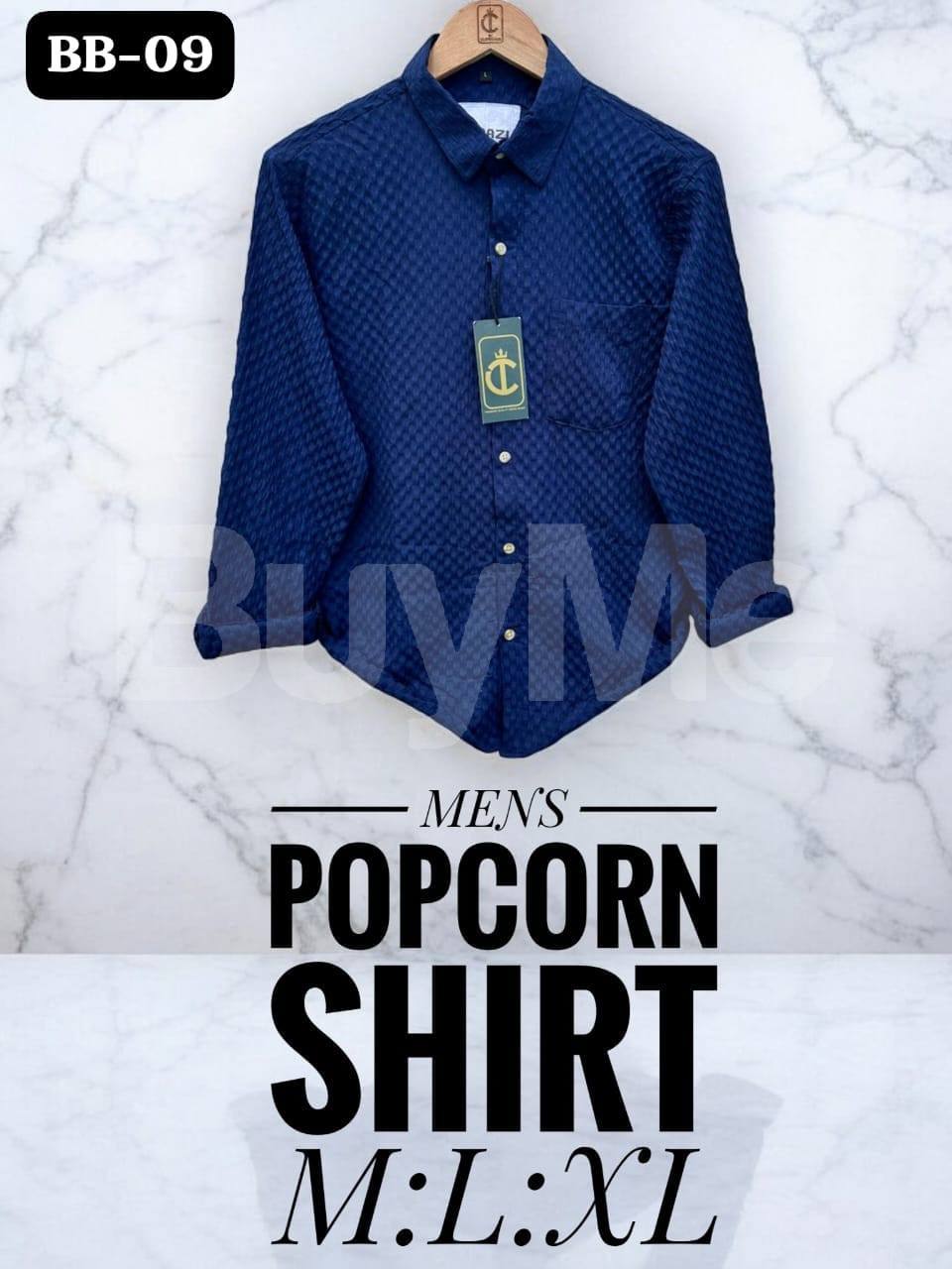 MENS LONG SLEEVE POPCORN SHIRT - NAVY BLUE