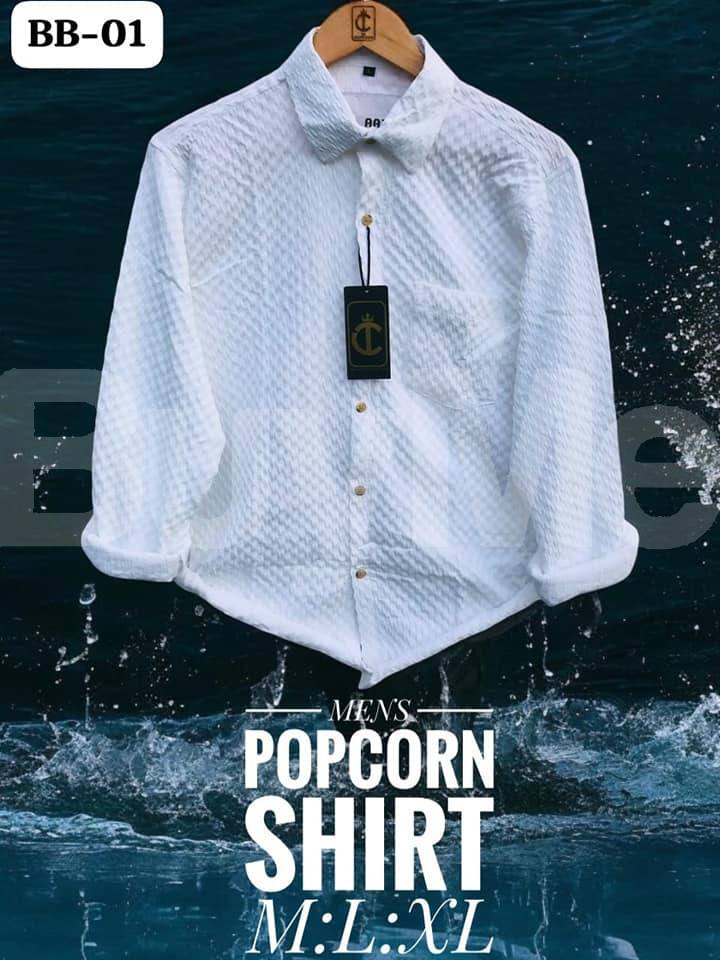 MENS LONG SLEEVE POPCORN SHIRT - WHITE