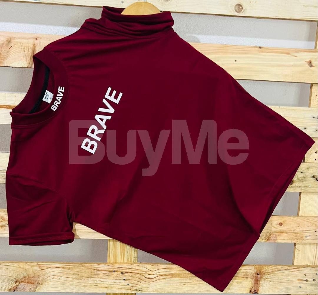 RIB PRINT HIGH NECK TSHIRT - MAROON
