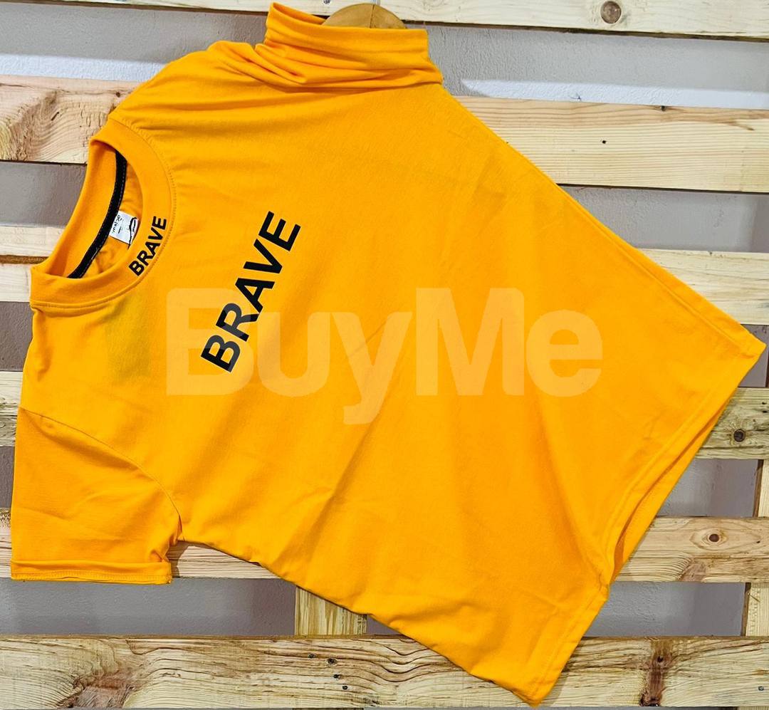 RIB PRINT HIGH NECK TSHIRTS - YELLOW