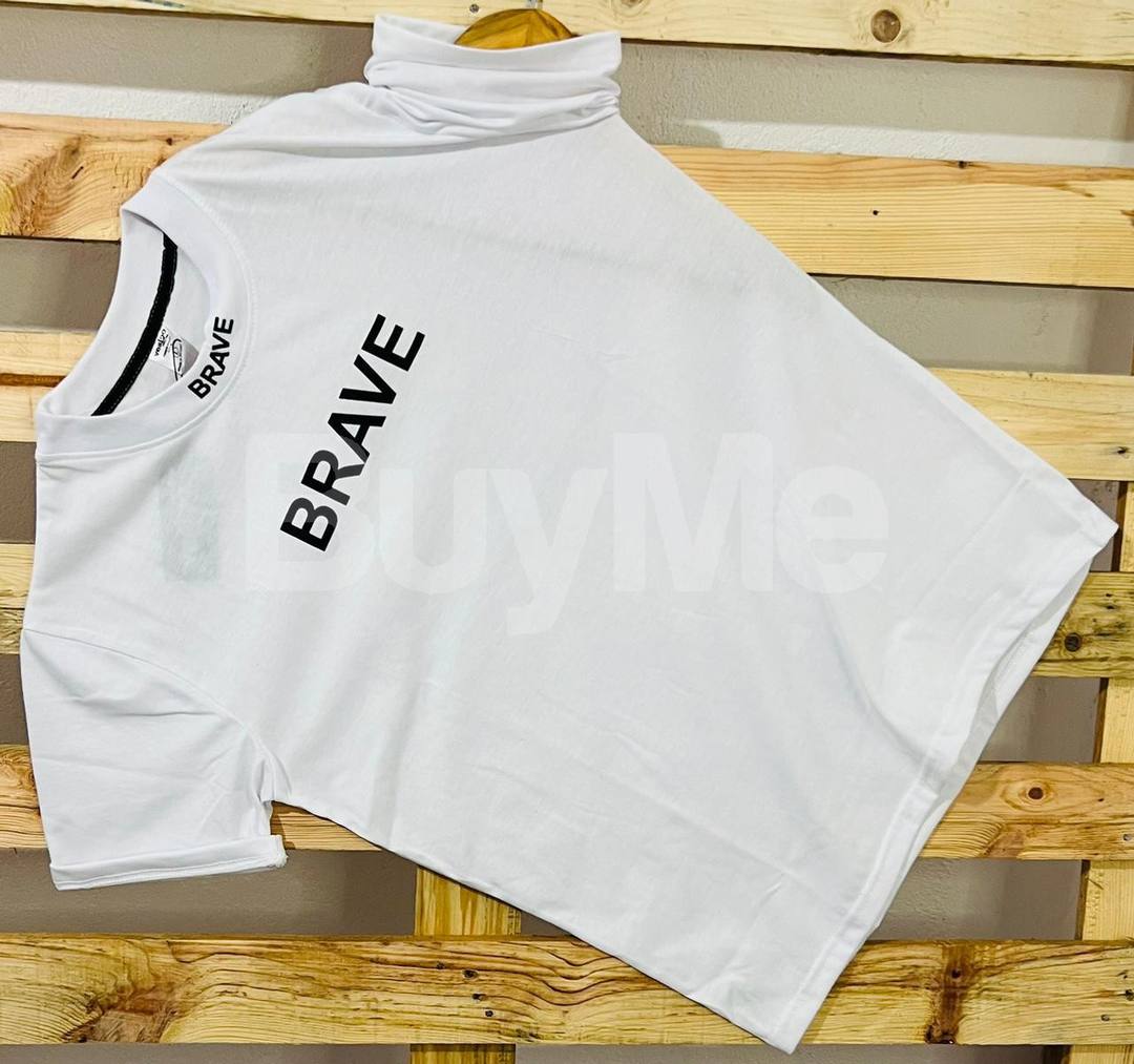 RIB PRINT HIGH NECK TSHIRT - WHITE