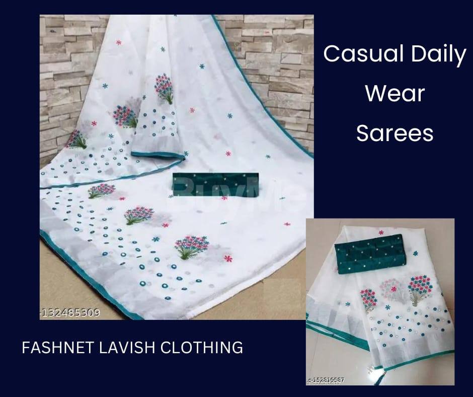 CASUAL WEAR SAREE - WHITE & GREEN