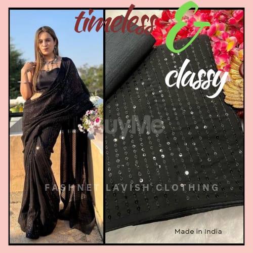 STUNNING BOLLYWOOD STYLE PARTY WEAR BLACK SEQUENCE SAREE DESIGN