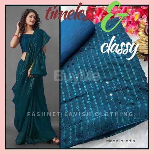 BOLLYWOOD STYLE PARTY WEAR BLUE COLOR SEQUENCE SAREE DESIGN FOR LADIES