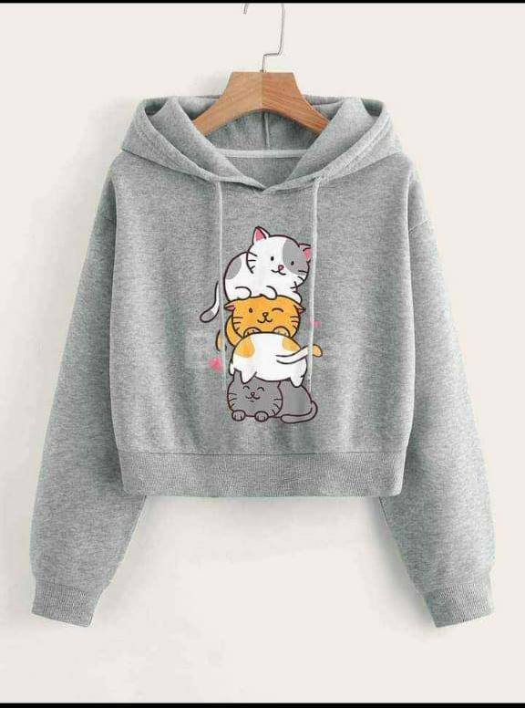 CUTE CAT HOODIE - GREY
