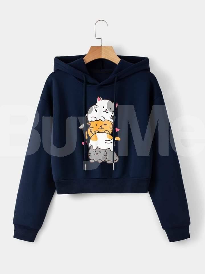 CUTE CAT HOODIE - DARK BLUE