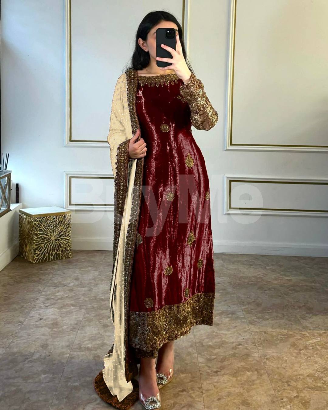3 PCS FANCY KURTI WITH BEAUTIFUL BOTTOM AND DUPATTA - MAROON