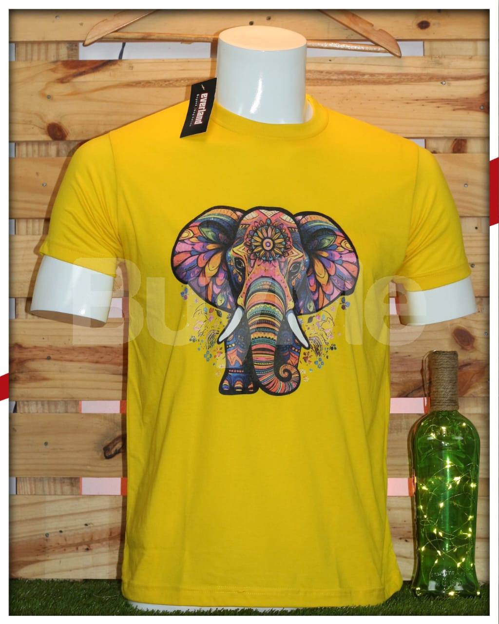 ELEPHANT PRINTED CREW NECK T SHIRT - YELLOW