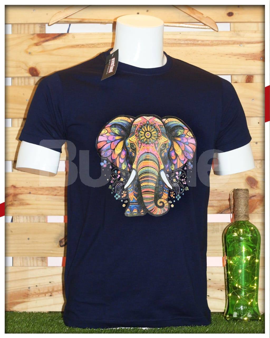 ELEPHANT PRINTED CREW NECK T SHIRTS - DARK BLUE