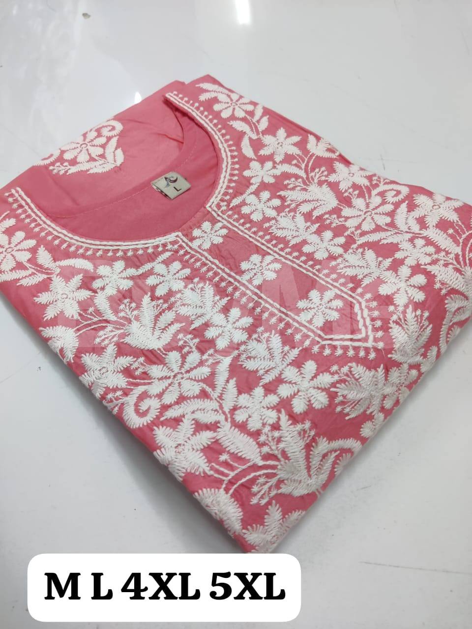 HEAVY COTTON EMBROIDERY WORKED KURTI - LIGHT PINK