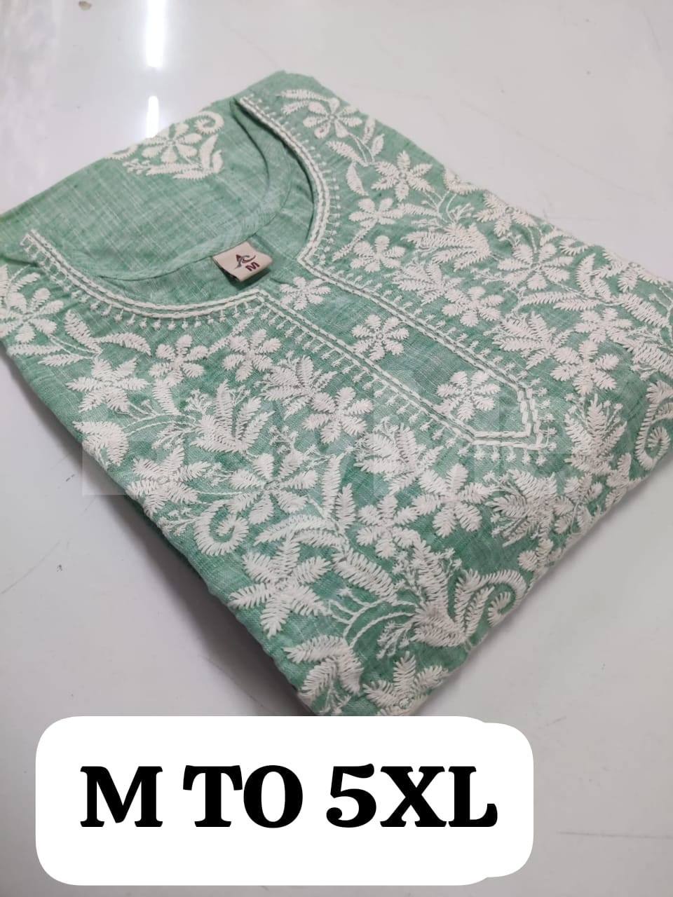 HEAVY COTTON EMBROIDERY WORKED KURTI - LIGHT GREEN