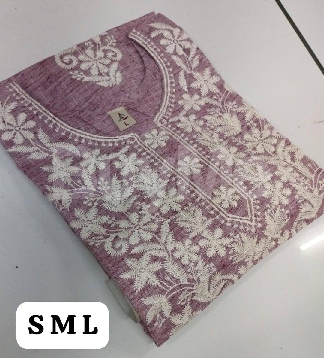 HEAVY COTTON EMBROIDERY WORKED KURT - PURPLE