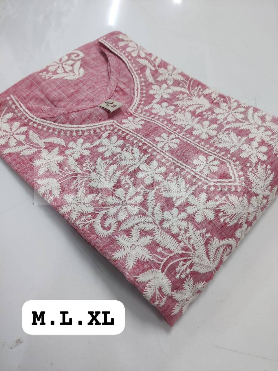 HEAVY COTTON EMBROIDERY WORKED KURTA - PINK