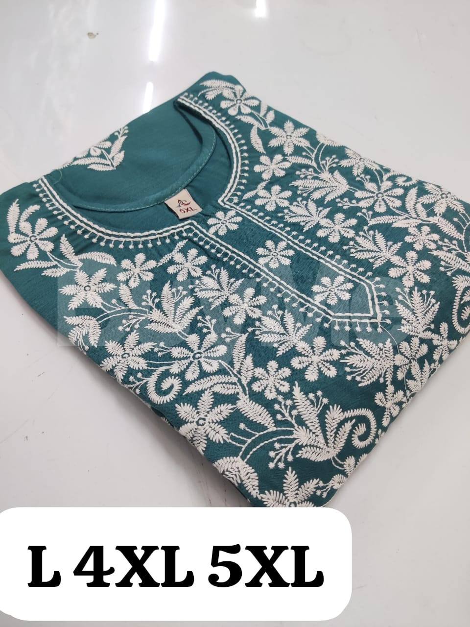 HEAVY COTTON EMBROIDERY WORKED KURTI - GREEN