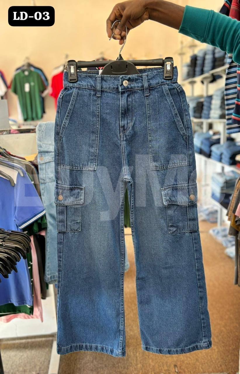 LAVIS LADIES CARGO JEANS - MID & LIGHT BLUE