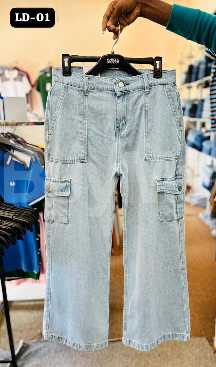 LAVIS LADIES CARGO JEANS - ICE BLUE