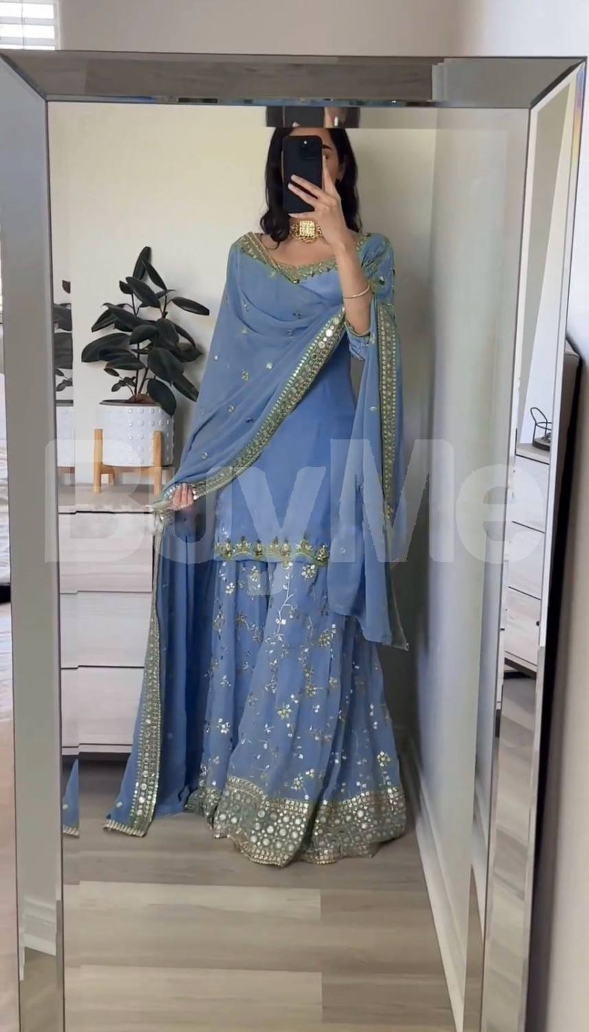 TOP-PLAZZO AND DUPATTA WITH HEAVY EMBROIDERY WORK - SKY BLUE
