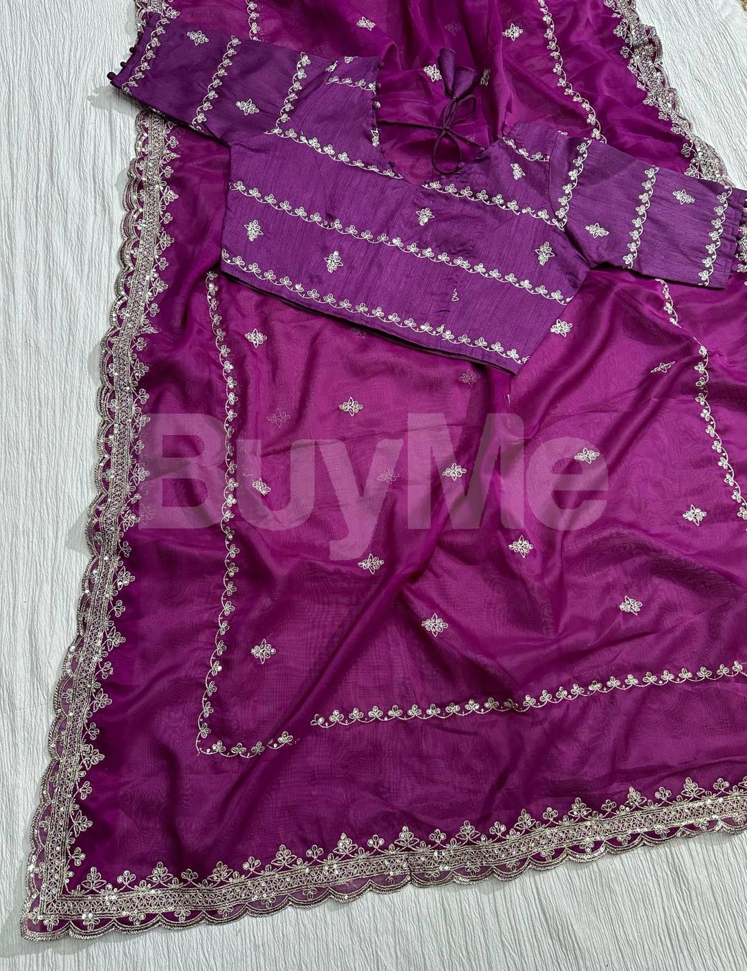 SOFT ORGANZA SAREE COVER WITH EMBROIDERY - PURPLE