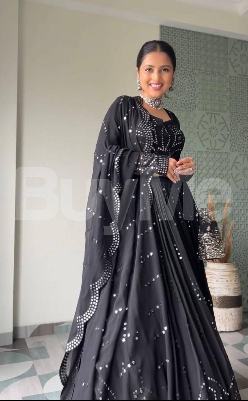 PARTY WEAR SILK LEHENGA - BLACK