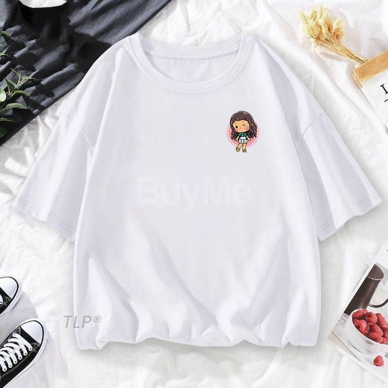 CARTOON GIRL PRINTED BAGGY TSHIRT - WHITE