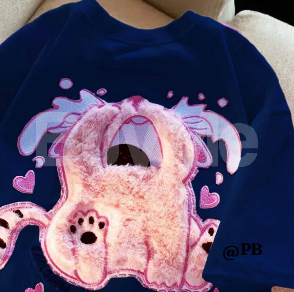 CRYBABY KITTEN FLUFFY BAGGY TSHIRT - NAVY BLUE